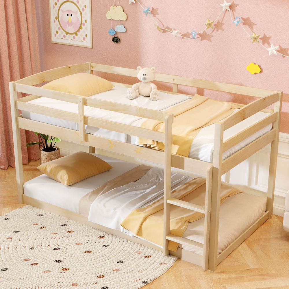 Costway Twin Size Bunk Bed With Integrated Ladder High Guardrails New