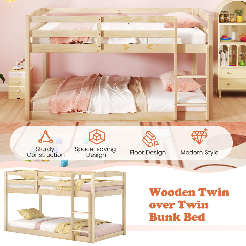 Costway Twin Size Bunk Bed With Integrated Ladder High Guardrails New