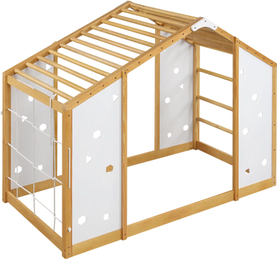 Costway Twin Montessori Floor Bed with Monkey Bars Climbing Bed 60283253 New