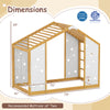 Twin size climbing bed with monkey bars, natural wood frame, and playful geometric cut-outs for a fun sleeping space.