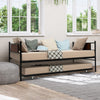 Twin size daybed frame with pullout trundle, featuring a sturdy steel structure and cozy cushions for versatile use.