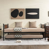 Twin size 2-in-1 daybed frame with pullout trundle, featuring a sturdy steel design, ideal for living rooms or bedrooms.