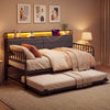 Pull-out trundle bed of the Twin Size Daybed with Trundle in rustic brown, offering extra sleeping space for guests.