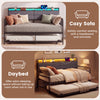 Side view of the Twin Size Daybed with Trundle in rustic brown, showcasing cozy armrests and spacious pull-out trundle.