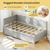 Twin size daybed in gray with rugged wooden construction and 2 storage drawers, perfect for small spaces and sleepovers.