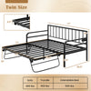 Adjustable metal twin size daybed with pop-up trundle, LED light, and charging station for versatile room use.