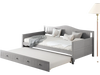 Twin size daybed with trundle in gray, showcasing integrated armrests and a clean design, perfect for dorms or.