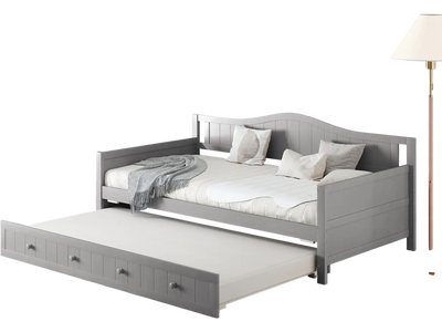 Costway Twin Daybed with Trundle Slats Support Gray 715489236 New