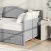 Twin size gray daybed with trundle, featuring a solid pine frame and elegant design, ideal for living rooms or guest.