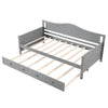 Twin size gray daybed with trundle, showcasing a stylish curved backrest and clean lines for added charm in any space.