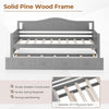 Twin size gray daybed with trundle, solid pine wood frame, and plywood slats, ideal for living rooms or guest rooms.