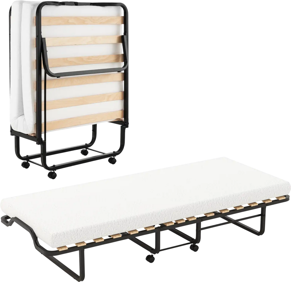 Twin Size Folding Bed with Foam Mattress and Lockable Wheels