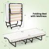 Twin size folding bed with 4-inch foam mattress, lockable wheels, and sturdy birch wood slats for easy storage and.
