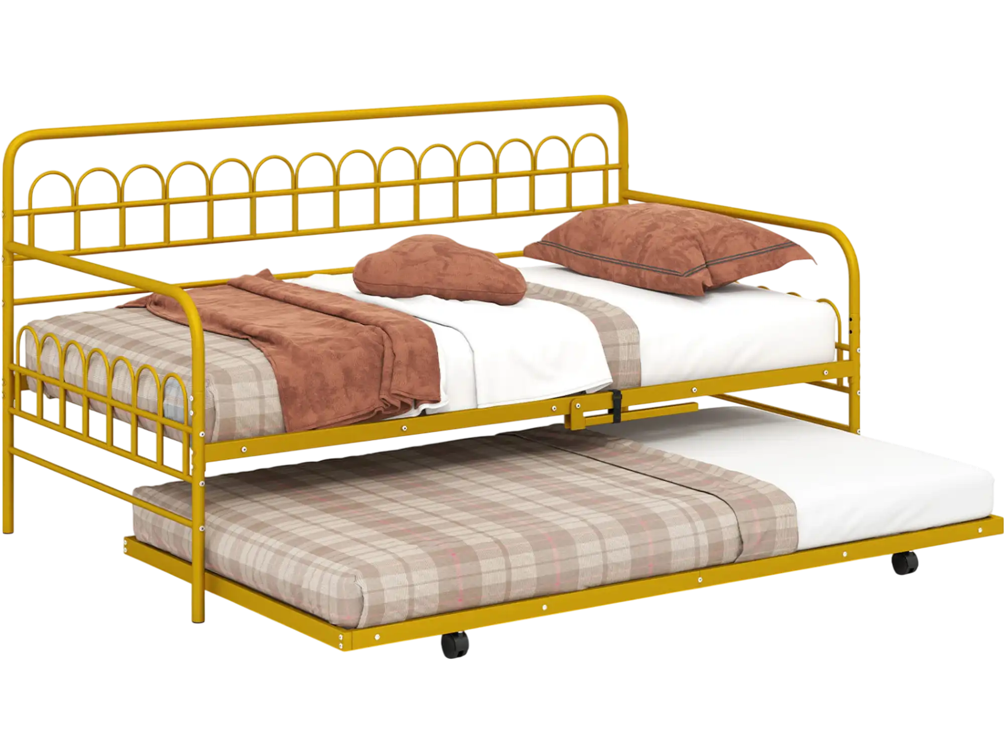 Costway Twin Metal Daybed with Trundle Lockable Wheels 15926478 New