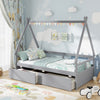 Twin Size House Bed with Roof and Safety Guardrail-Gray - Gallery View 1 of 10