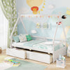 Twin Size House Bed with Roof and Safety Guardrail-White - Gallery View 1 of 10