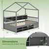 Twin size house bed in gray with roof, featuring 14 storage cubes and enclosed cabinet for organized children's space.