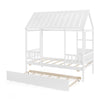 Twin size house bed frame in white, featuring a semi-open design and protective fence for safe, imaginative sleep.