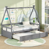 Twin Size House Bed with Trundle and Safety Guardrail-Gray - Gallery View 1 of 10