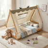 Twin Size House Floor Wood Bed with Tent-Natural - Gallery View 1 of 10