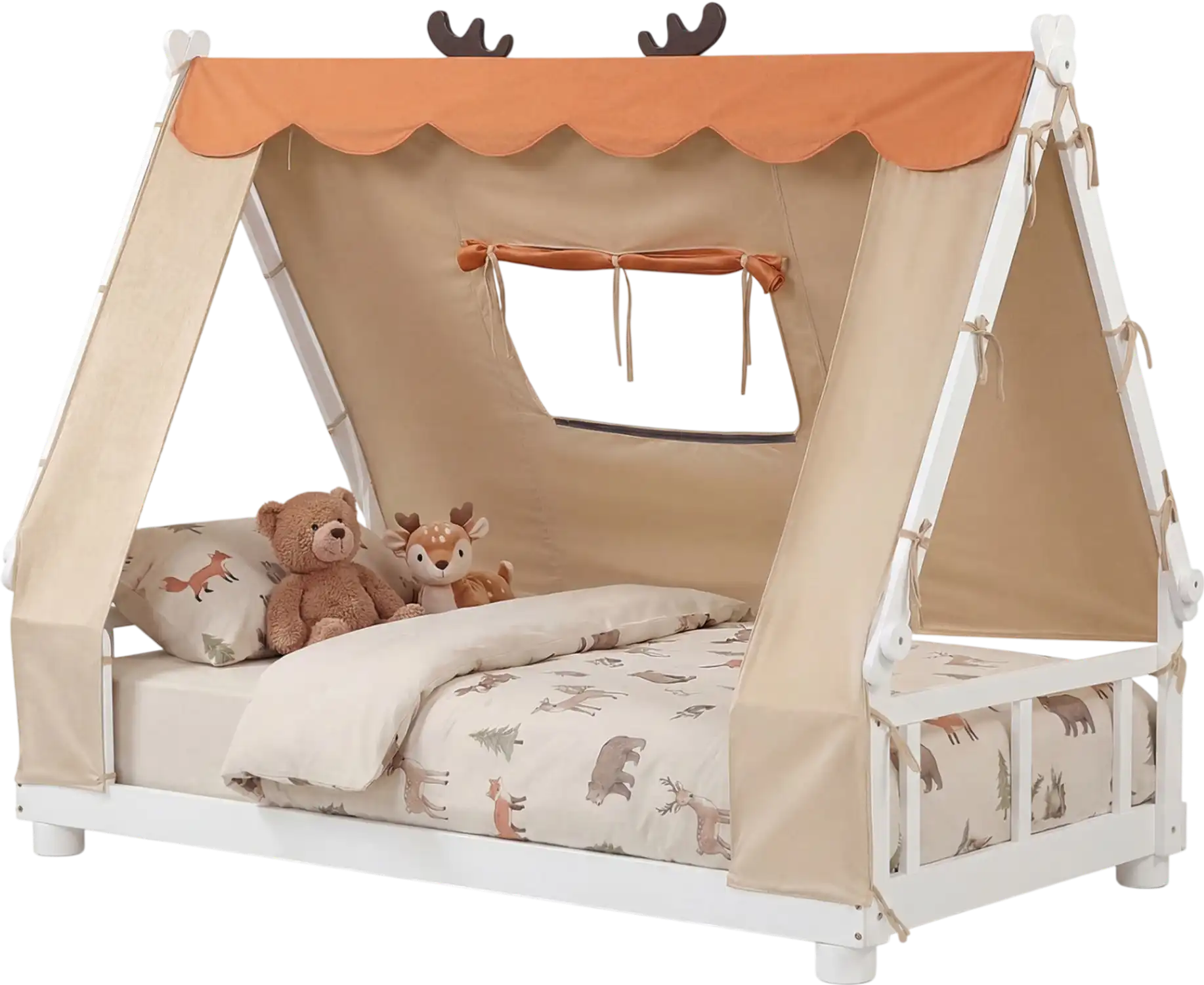 Costway Twin House Floor Wood Bed with Tent 55728377 New