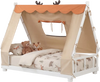 Twin size house bed with removable tent, antler theme, and protective side rails for a cozy children's sleep space.