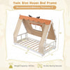 Twin size house bed frame with tent in white, featuring plush velvet fabric and protective side rails for children's.