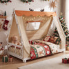 Twin size wooden bed with removable tent, antler theme, and plush fabric for a cozy children's sleep space.