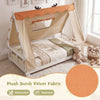 Twin size house bed with removable plush Dutch velvet tent, featuring antler design and protective side rails for kids.