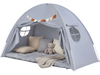 Twin size indoor canopy tent for kids in grey, featuring 2 windows and door curtains for a cozy playhouse experience.