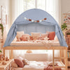 Twin size indoor canopy tent in grey with two windows, ideal for kids' playrooms or cozy reading nooks.