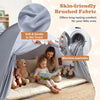 Twin size indoor canopy tent in grey with brushed fabric, featuring two windows and machine-washable design for kids'.