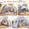 Twin size indoor canopy tent for kids in grey, featuring windows and versatile use as a bed tent or playhouse.