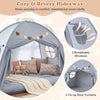 Twin size indoor canopy tent in grey with breathable windows and door curtains, perfect for kids' playtime and cozy.