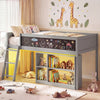 Twin Size Kids Loft Bed with LED Lights and Removable Bookcase-Gray - Gallery View 1 of 10