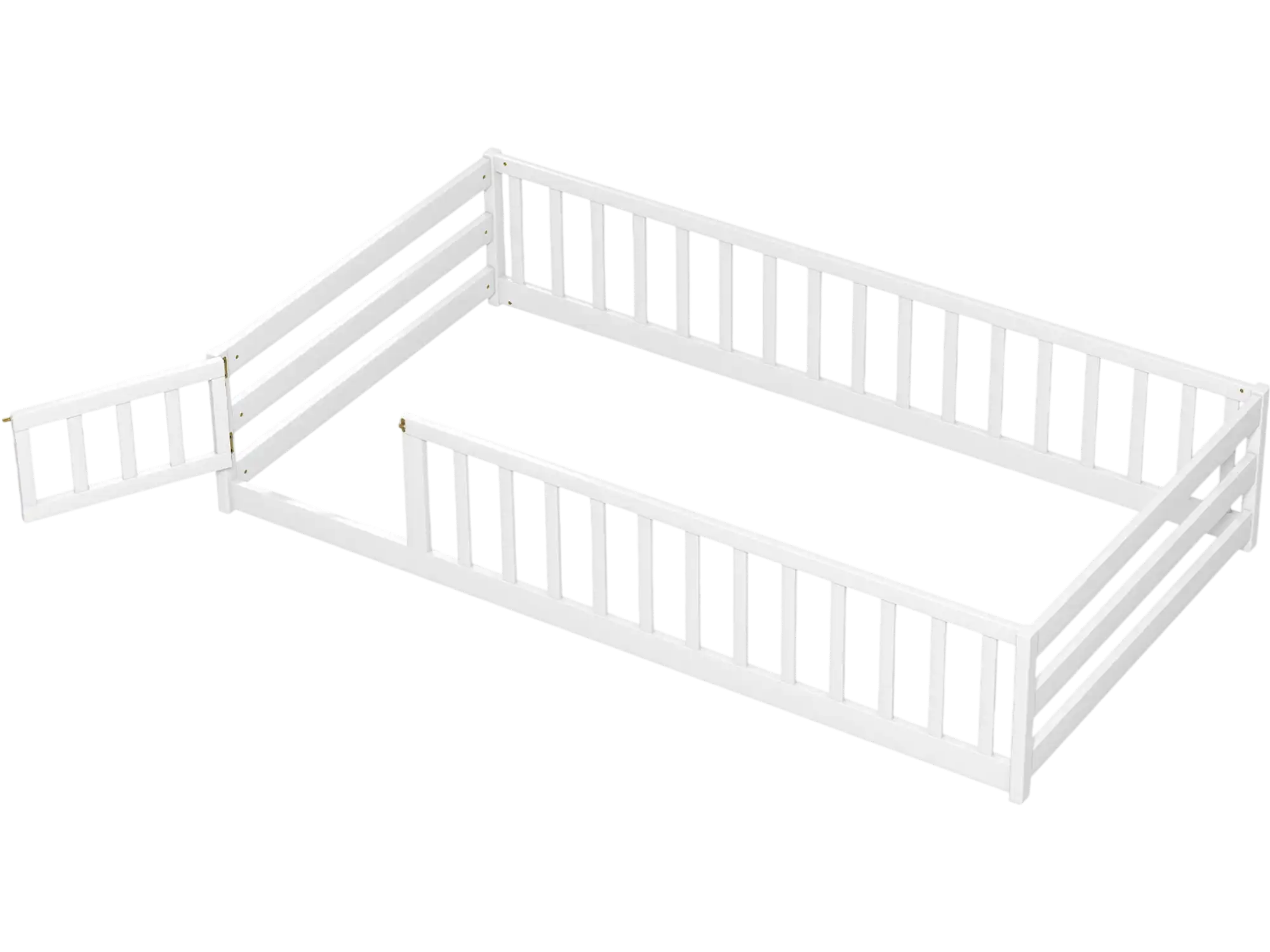 Costway Twin Kids Wood Montessori Floor Bed with Door Fence 45876239 New