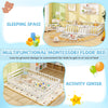 Twin size white Montessori floor bed with fence and door, designed for easy access and versatile use in kids' rooms.