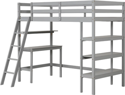 Costway Twin Loft Bed with Desk & Bookshelves 74256318 New