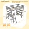 Twin size gray loft bed with desk and bookshelves, featuring solid wood construction and full-length guardrails for.