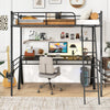 Twin size loft bed in black metal with ladder and guardrails, ideal for maximizing space for gaming or study.