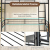 Twin size loft bed frame in black with reinforced crossbars, 12 metal slats, and firm connections for stability.