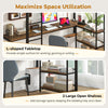 L-shaped tabletop with 2 large open shelves on a twin size loft bed, ideal for working, gaming, or studying.