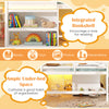 Twin size loft bed with integrated bookshelf, LED lights, and ample under-bed space for organization and play.