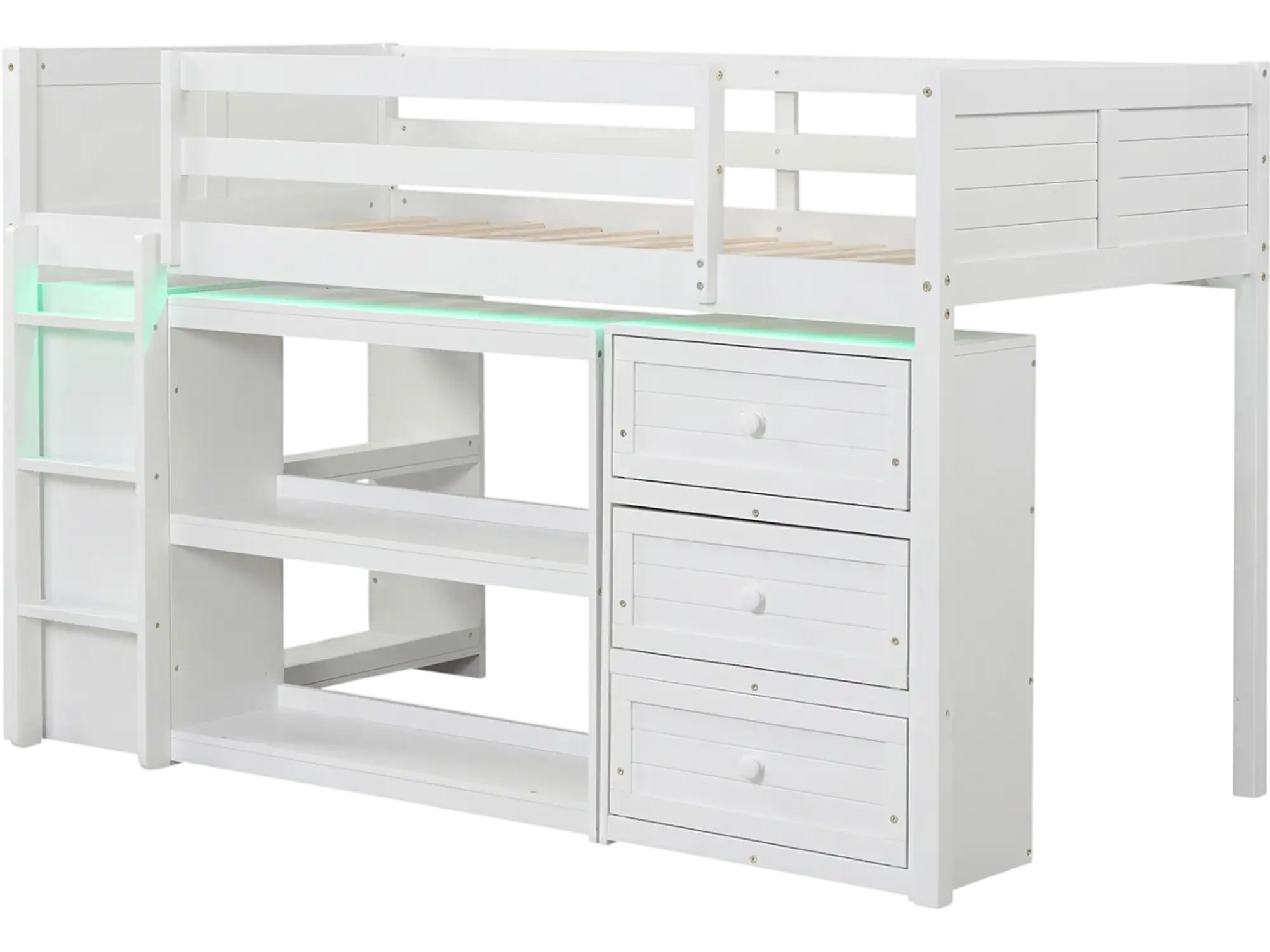 Costway Twin Loft Bed with LED Lights and Underbed Space for Kids 74395130 New