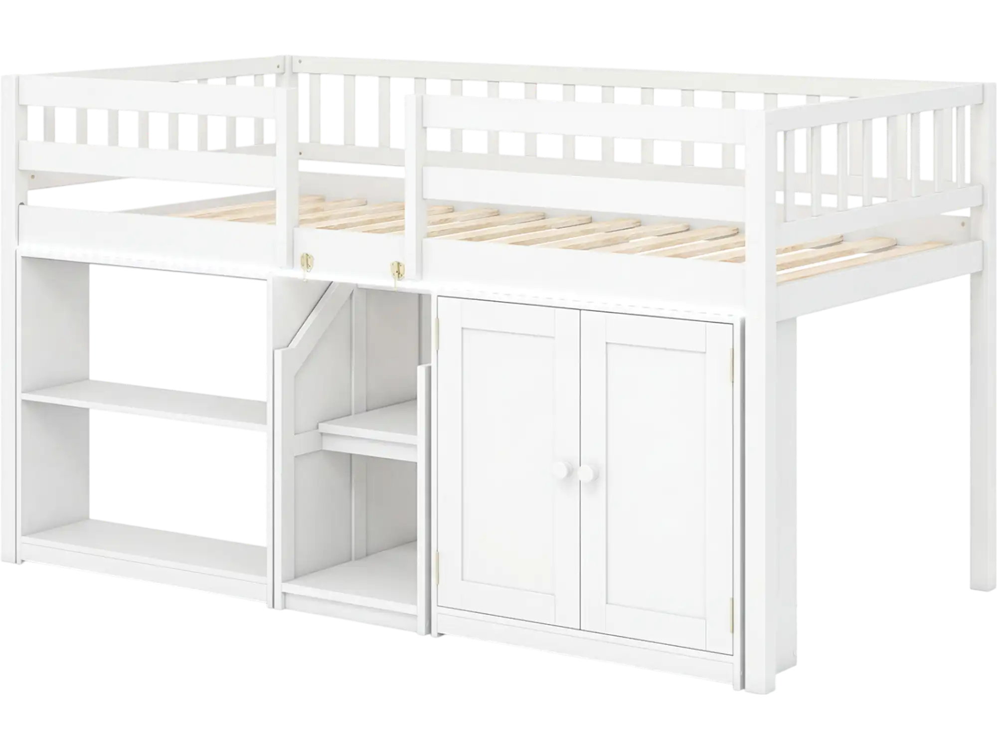 Costway Twin Low Loft Bed Wooden Kids Bed Frame with LED Lights 24169910 New