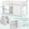 Twin size loft bed in white with LED lights, under-bed storage, bookshelves, and sturdy wooden frame for kids.