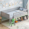 Twin Size Loft Bed with Adjustable LED Lights & Bookshelves and Guardrails for Kids-Gray - Gallery View 1 of 10