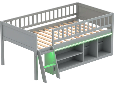 Costway Twin Loft Bed w/ Adjustable LED Lights Bookshelves Guardrails 28508522 New