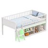 Twin Size Loft Bed with Adjustable LED Lights & Bookshelves and Guardrails for Kids-White - Gallery View 1 of 2