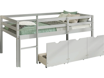 Costway Twin Low Loft Bed w/ 3 Drawers Ladder Full-Length Guardrails Gray 96385427 New